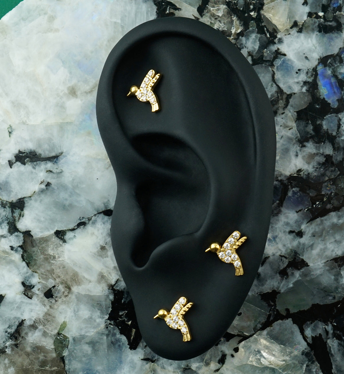 Gold PVD Hummingbird Clear CZ Titanium Threadless Top