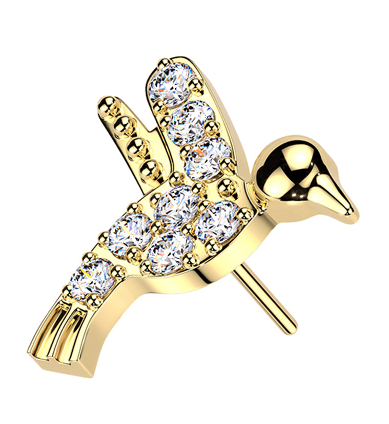Gold PVD Hummingbird Clear CZ Titanium Threadless Top