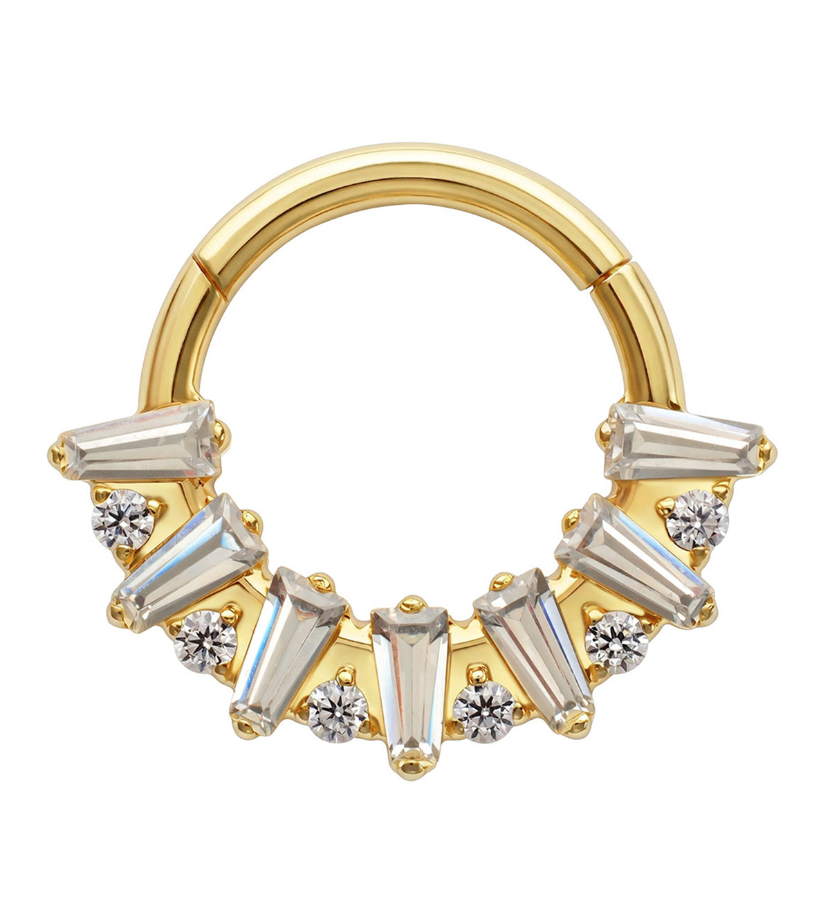 24kt Gold PVD Jagged Clear CZ Titanium Hinged Segment Ring