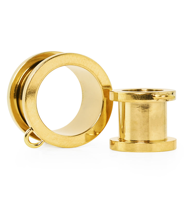 Gold PVD Jump Ring Stainless Steel Screw Back Tunnel Plugs