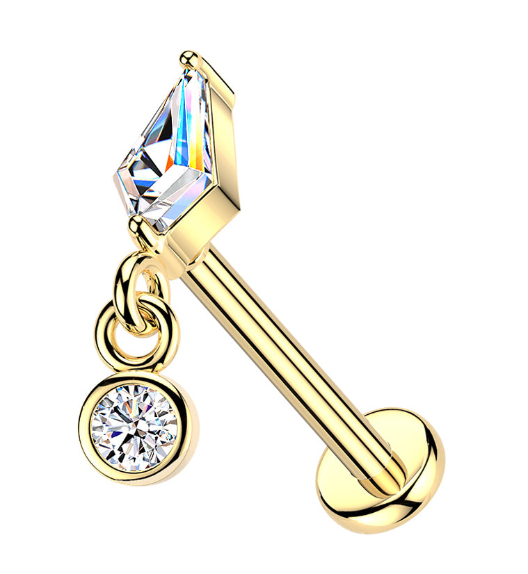 Gold PVD Kite Clear CZ Dangle Stainless Steel Threadless Labret