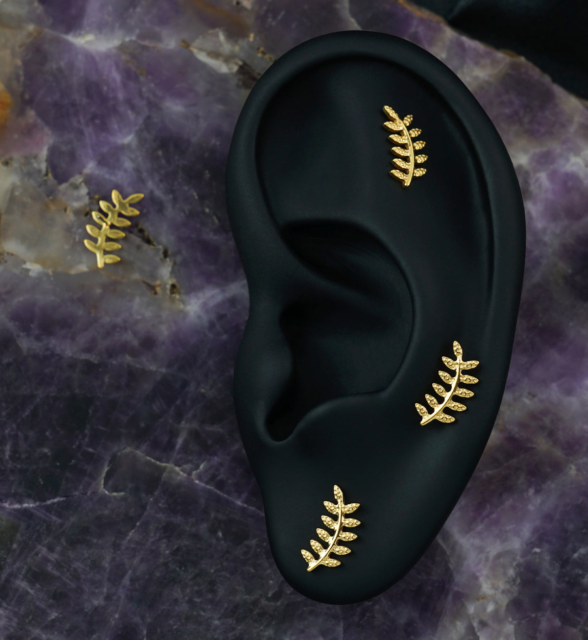 Gold PVD Long Leaf Titanium Threadless Top
