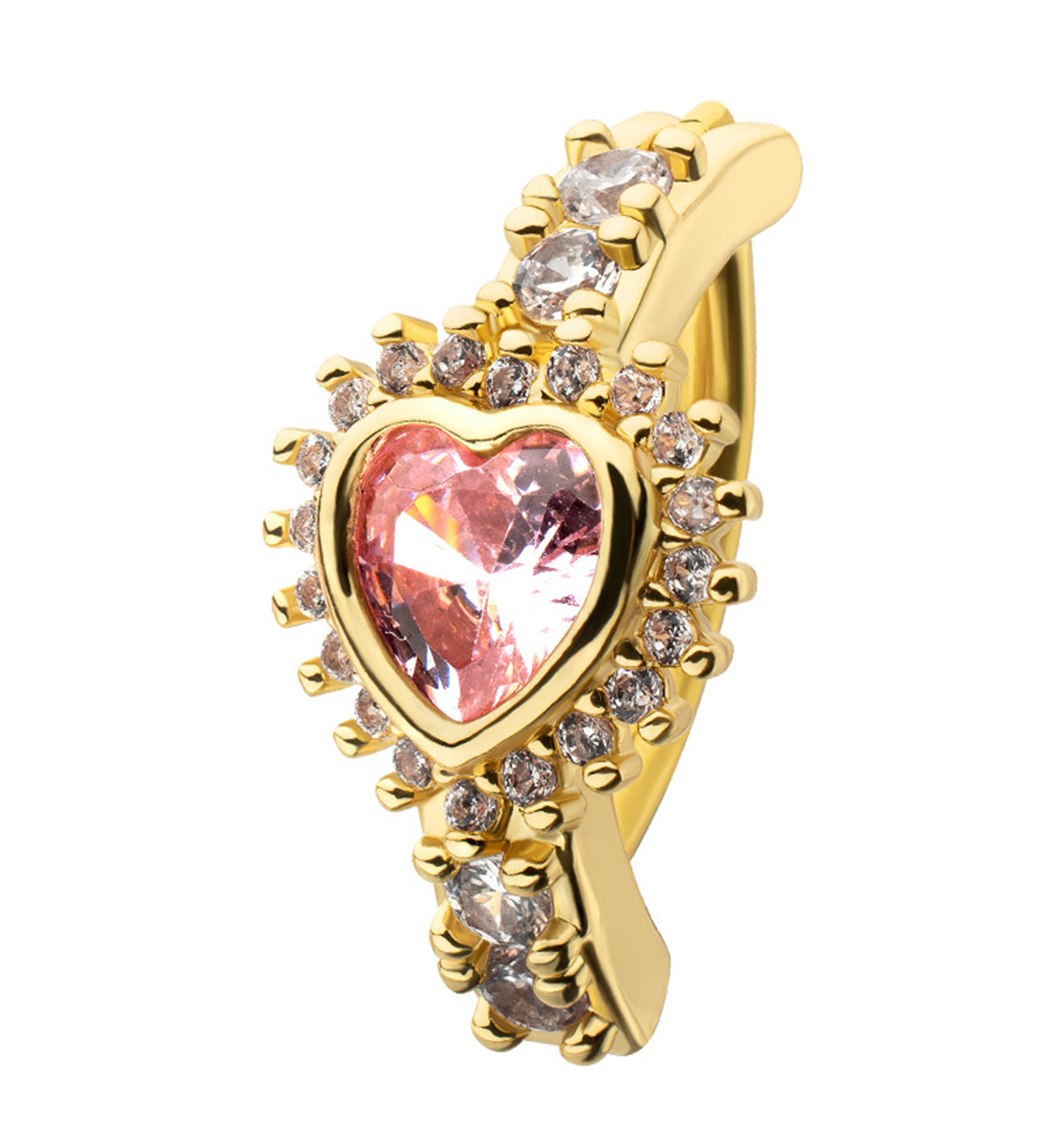 Gold PVD Love Bomb Pink CZ Stainless Steel Hinged Belly Button Ring