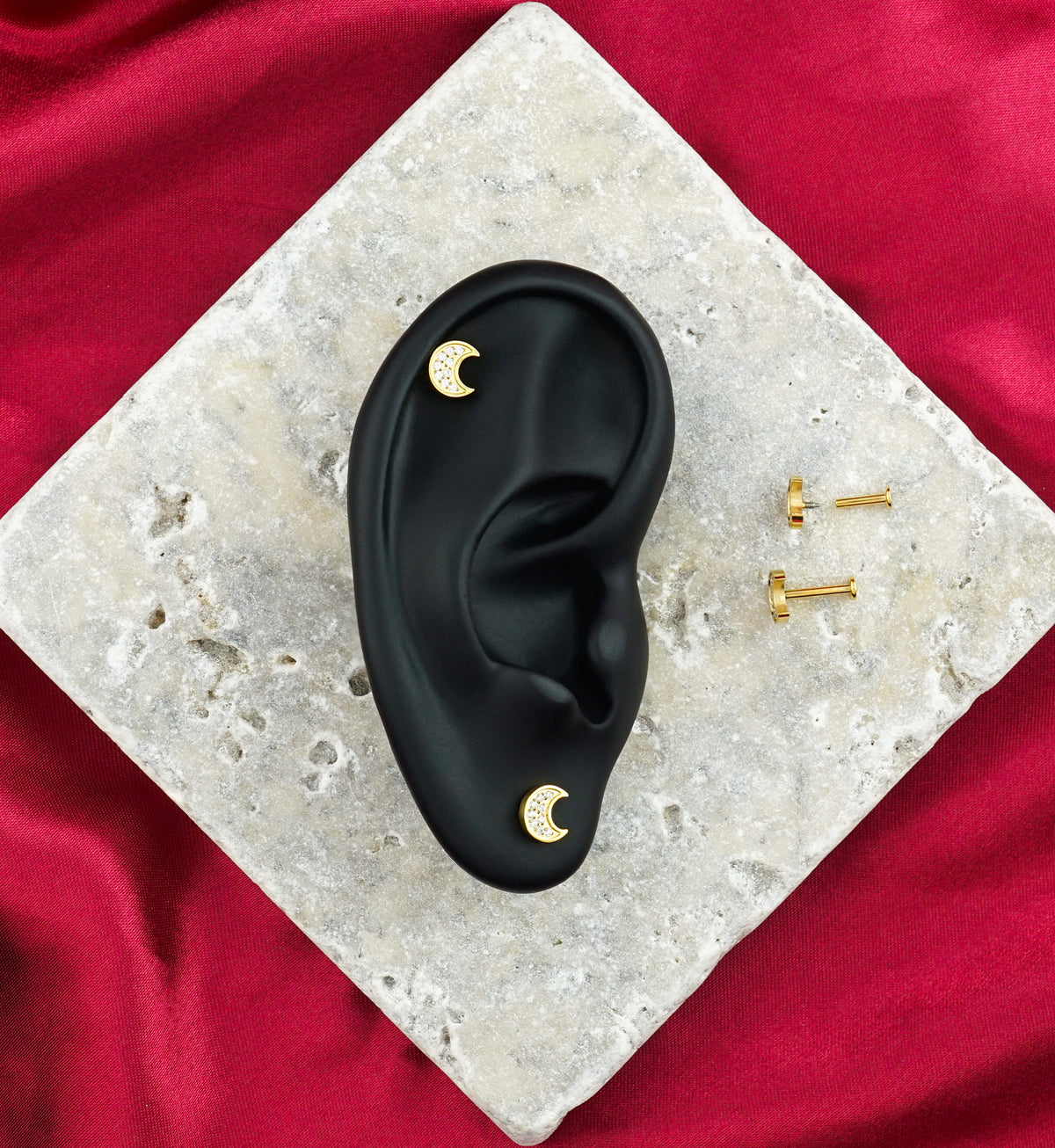 Gold PVD Lunar Eclipse CZ Internally Threaded Stainless Steel Labret