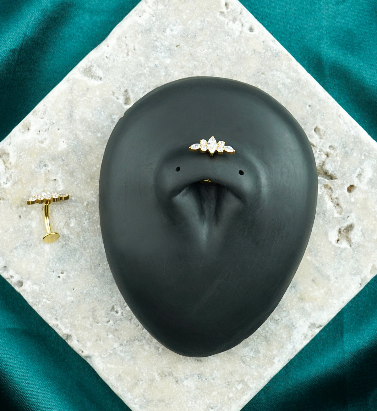 Gold PVD Marquise Half Crown CZ Titanium Threadless Floating Belly Button Ring