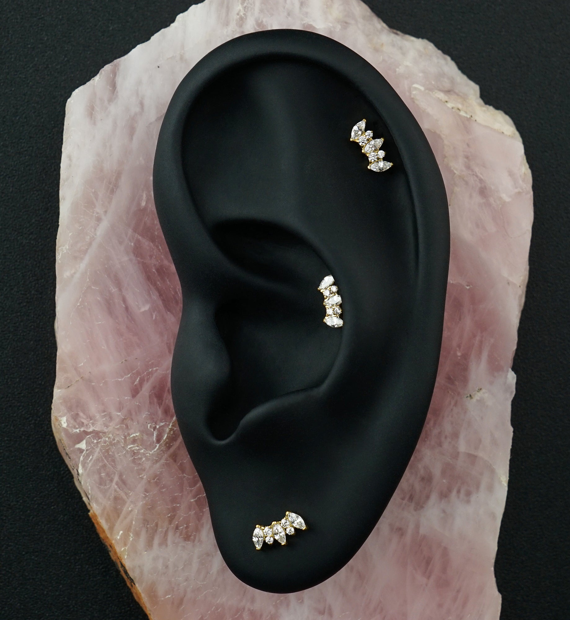 Gold PVD Marquise Sweep CZ Titanium Threadless Top
