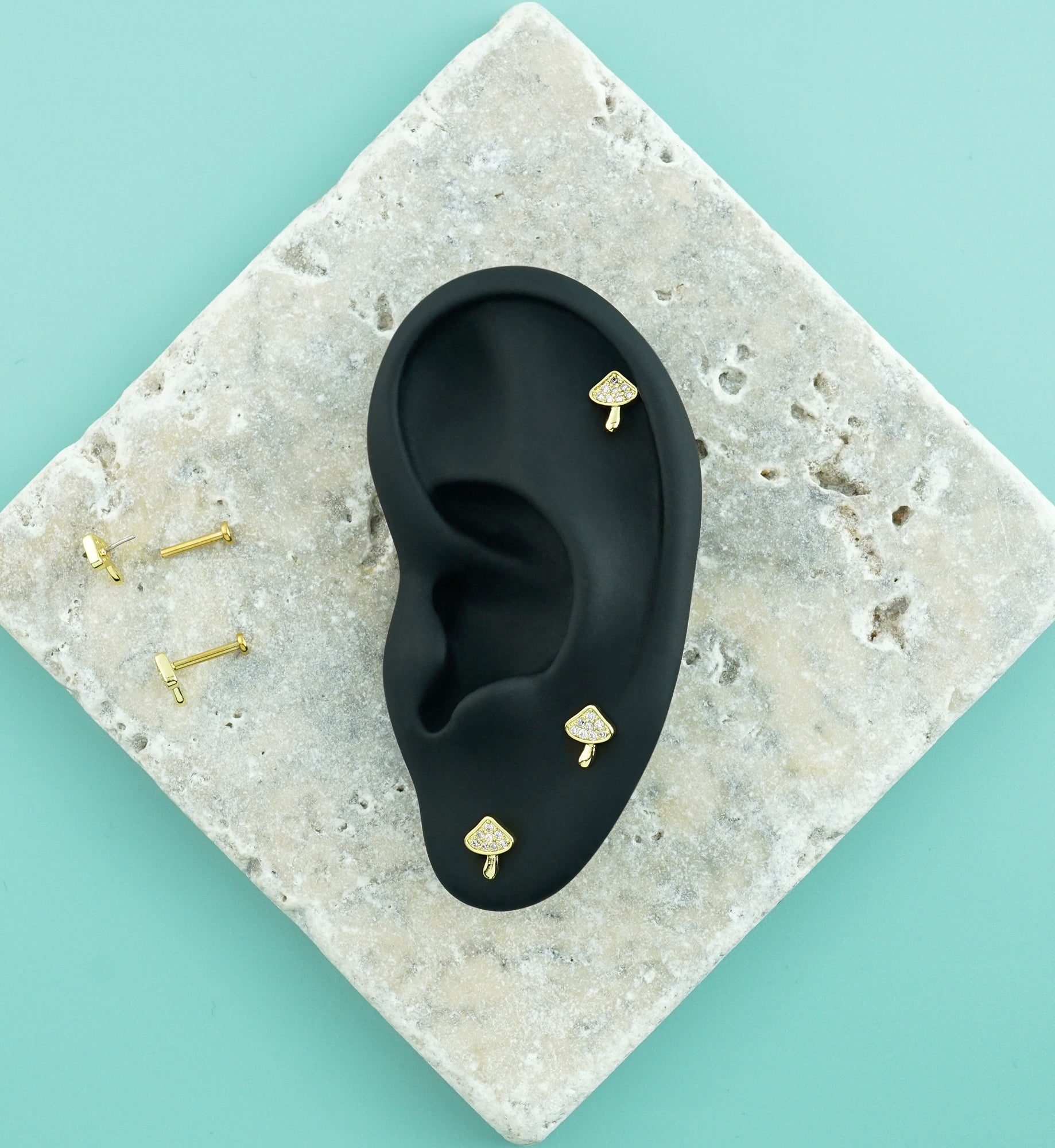 Gold PVD Mystical Mushroom CZ Stainless Steel Threadless Labret