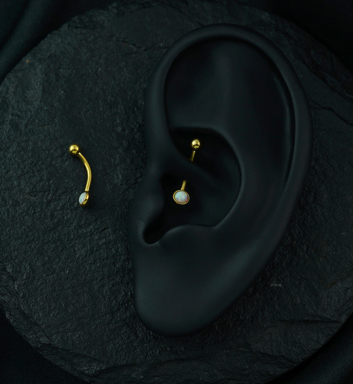 Gold PVD Opal Flat Back Curved Barbell