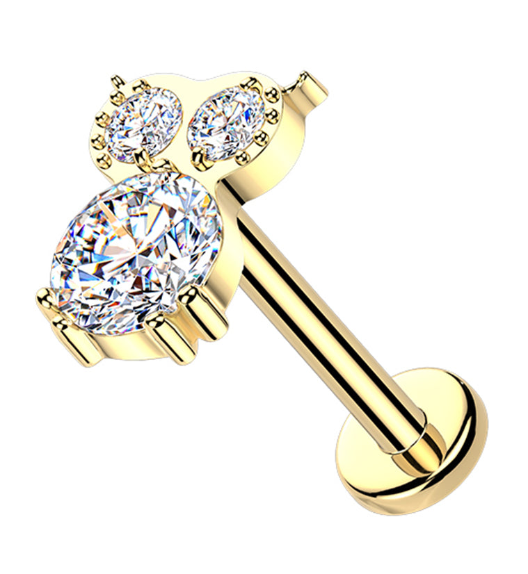 Gold PVD Owl Clear CZ Titanium Threadless Labret