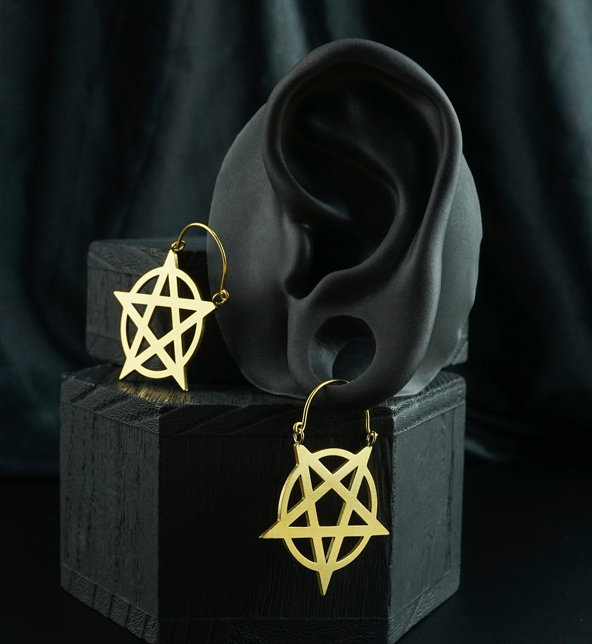 Gold PVD Pentacle Stainless Steel Plug Hoops