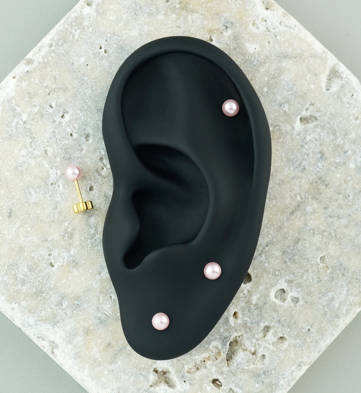Gold PVD Pink Pearl Stainless Steel Flower Back Stud Earrings
