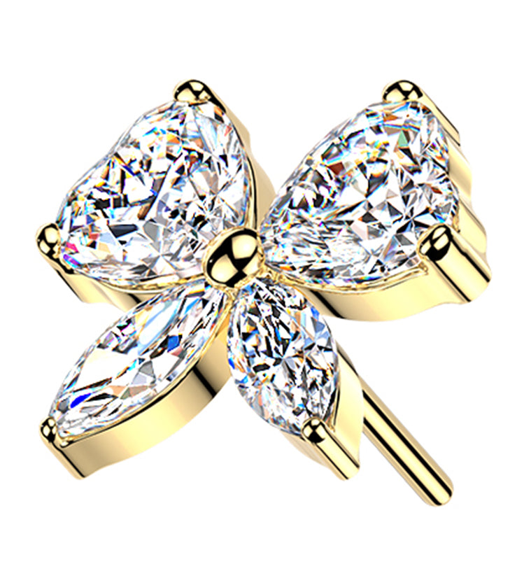 Gold PVD Posh Bow CZ Titanium Threadless Top