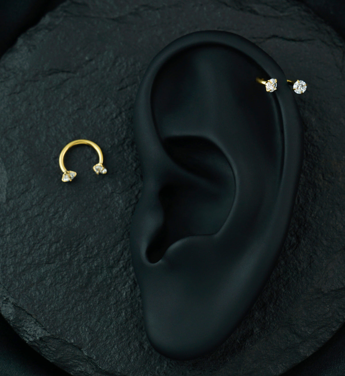Gold PVD Prong Set CZ Circular Barbell