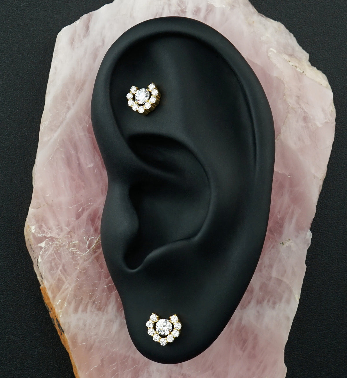 Gold PVD Radiant Horseshoe Clear CZ Titanium Threadless Top