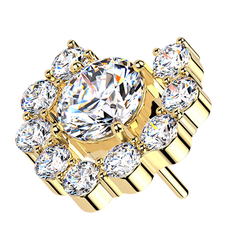Gold PVD Radiant Horseshoe Clear CZ Titanium Threadless Top