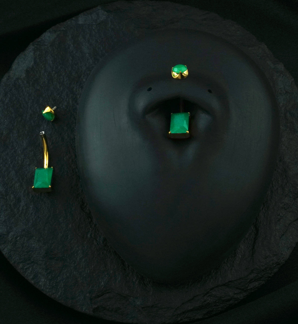 Gold PVD Rectangle Green Onyx Stone Titanium Internally Threaded Belly Button Ring