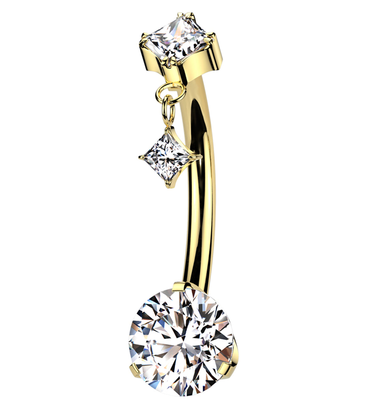 Gold PVD Rhombus Dangle Clear CZ Titanium Threadless Belly Button Ring