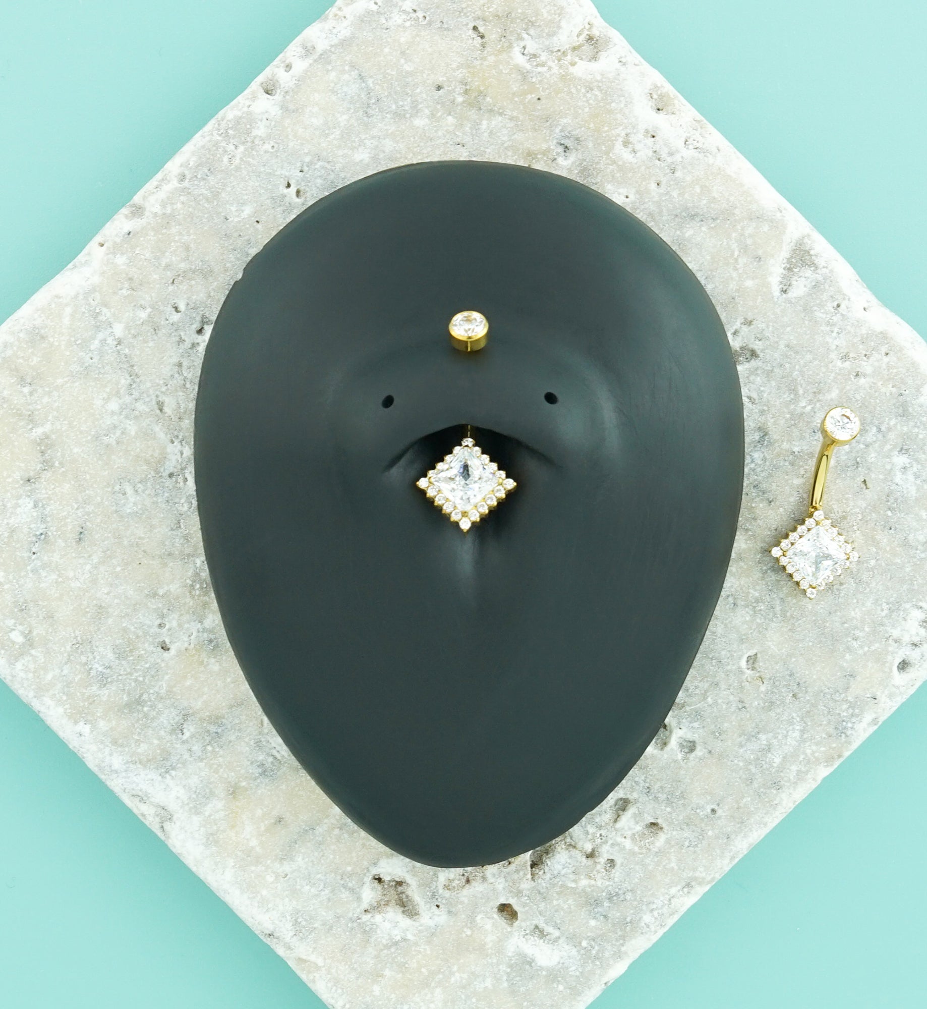 Gold PVD Rhombus Pave Edge CZ Titanium Internally Threaded Belly Button Ring
