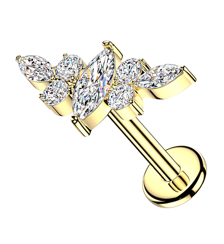 Gold PVD Royal Crest CZ Titanium Threadless Labret