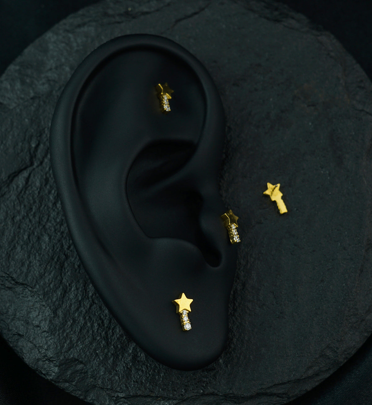 Gold PVD Shooting Star Clear CZ Threadless Titanium Top