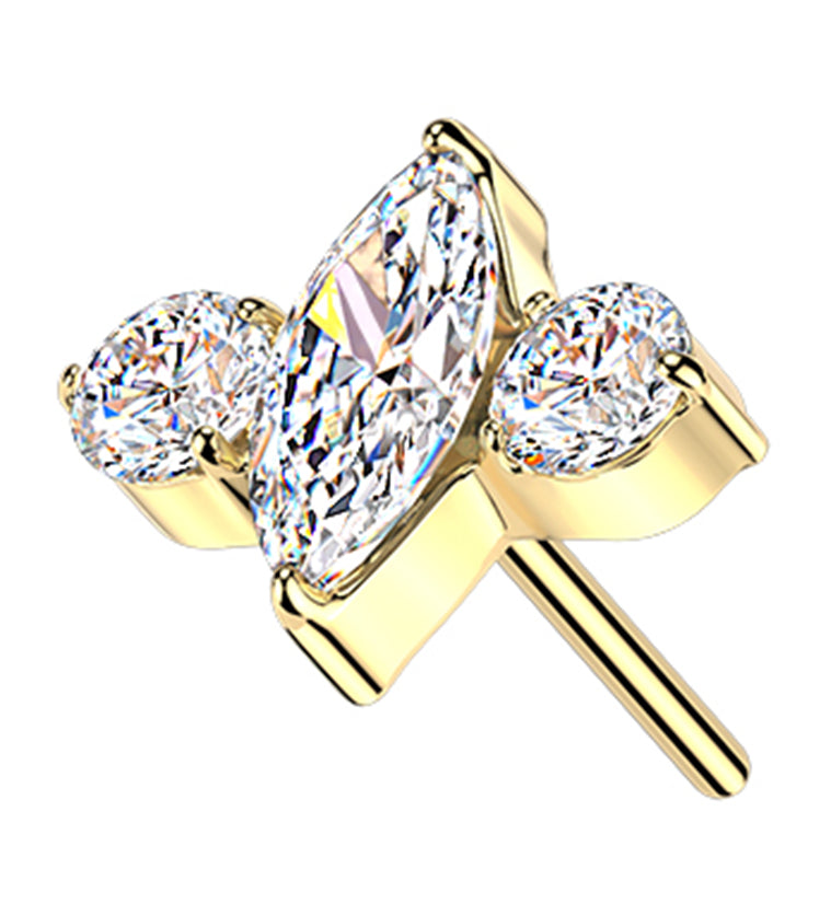Gold PVD Sidekick Trio Clear CZ Titanium Threadless Top