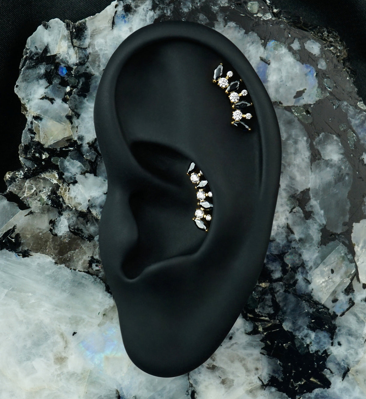 Gold PVD Signal Arch Black CZ Titanium Threadless Top
