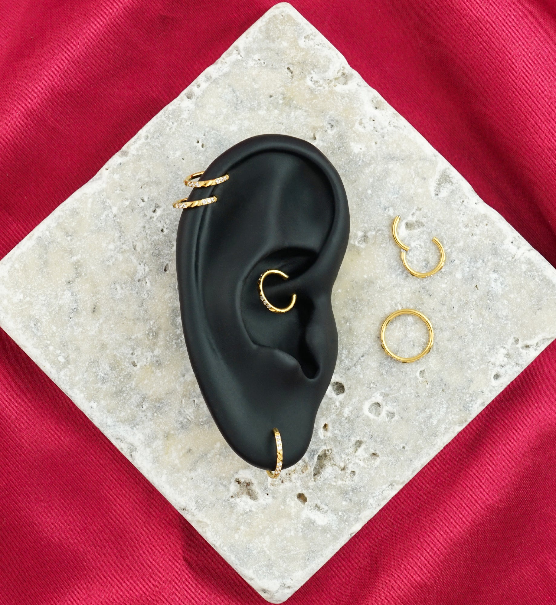 Gold PVD Slashed CZ Titanium Hinged Segment Ring