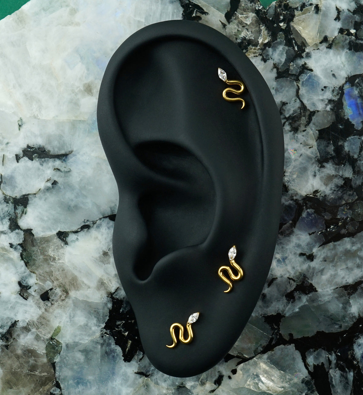 Gold PVD Slithery Snake Clear CZ Titanium Threadless Top