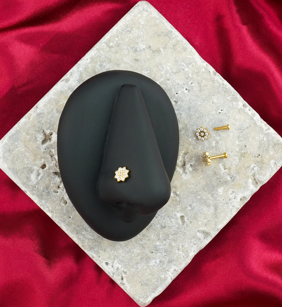 Gold PVD Snow Flower CZ Internally Threaded Stainless Steel Labret
