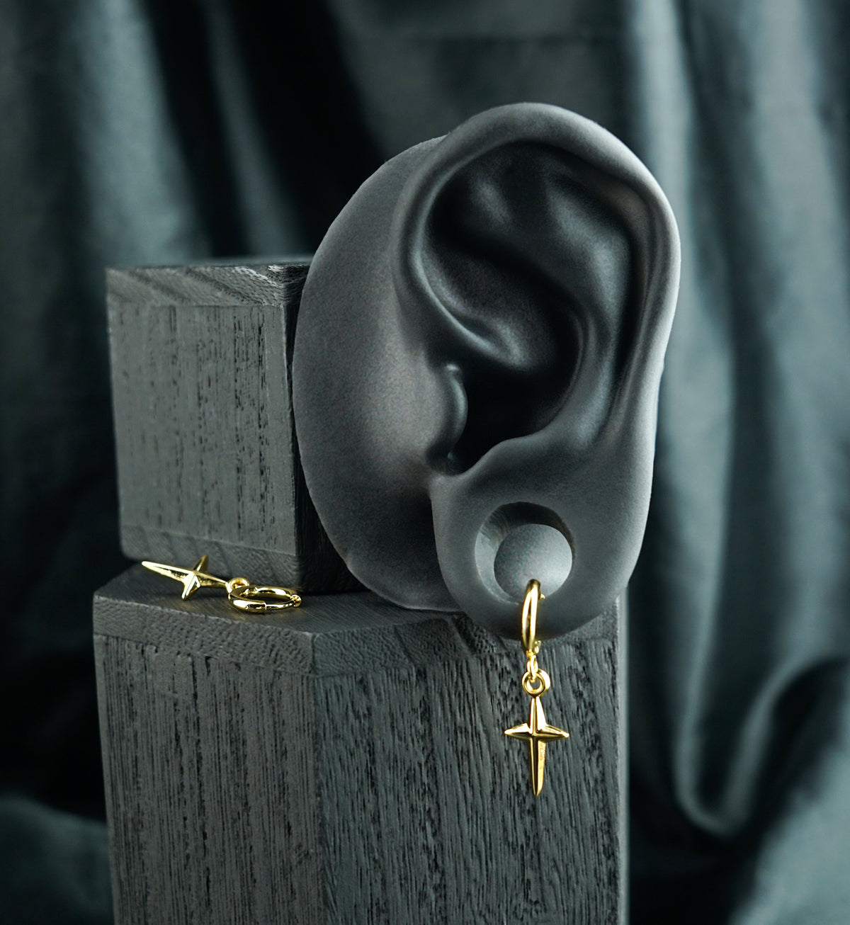 Gold PVD Solid Four Point Star Stainless Steel Hinged Earrings