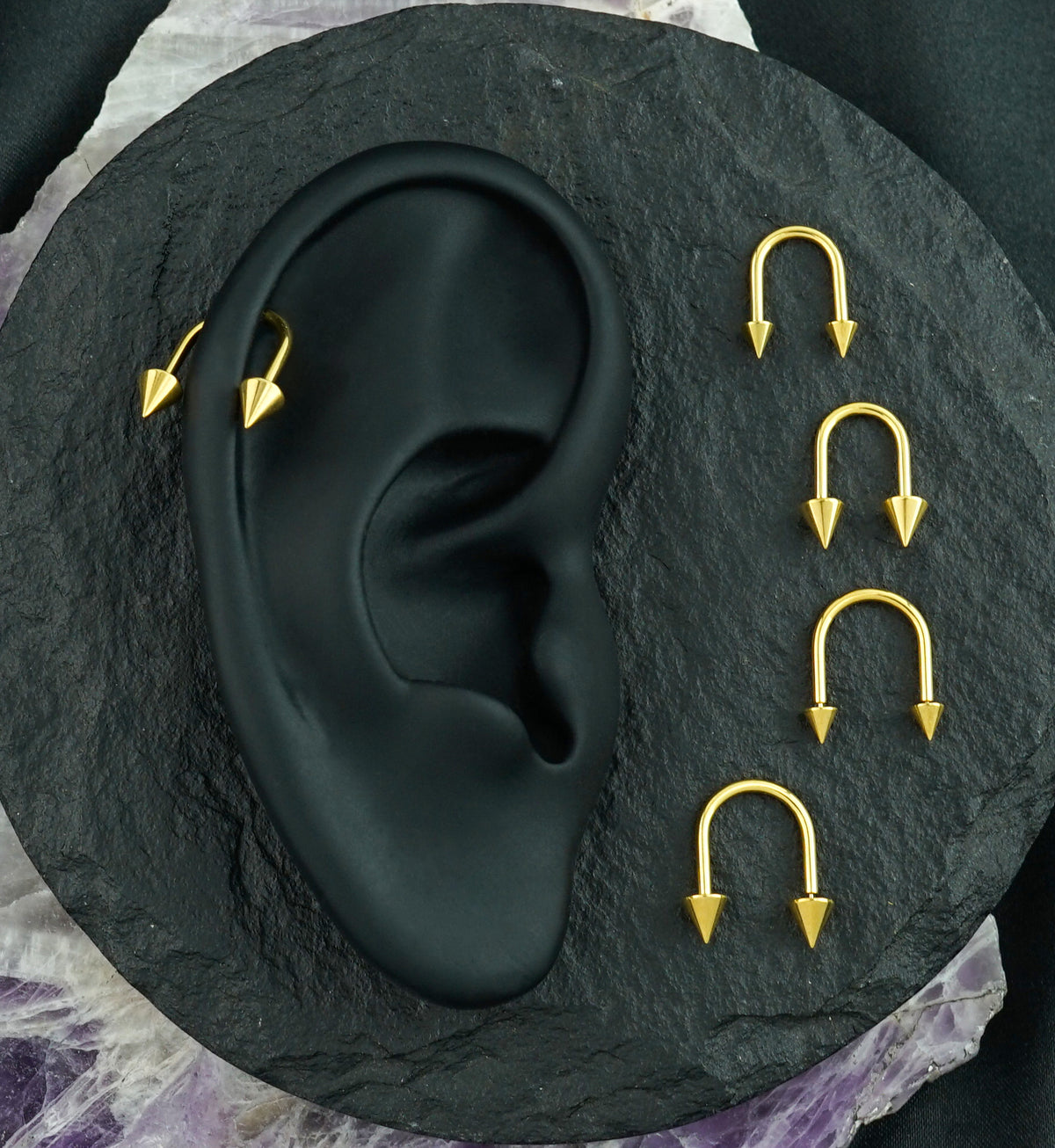 Gold PVD Spike U-Shape Titanium Threadless Circular Barbell