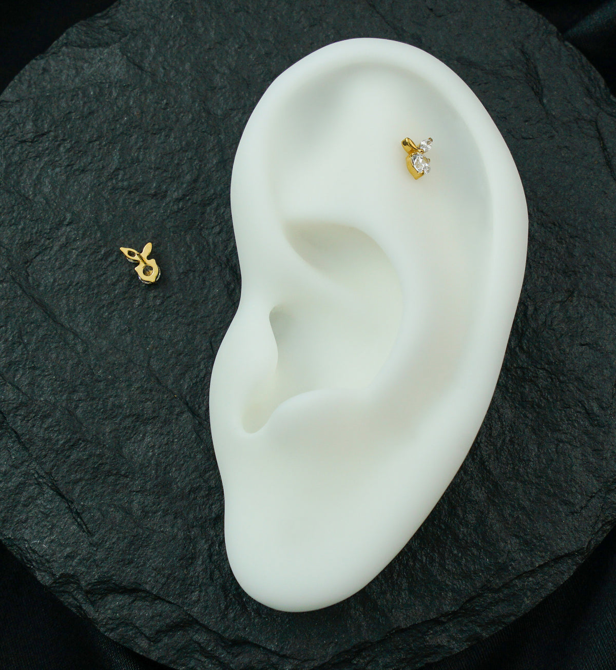 Gold PVD Sprout Leaves Clear CZ Titanium Threadless Top