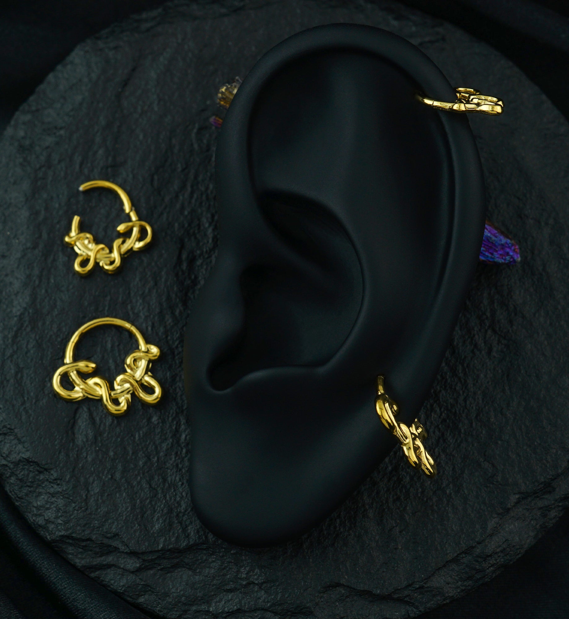 Gold PVD Squiggle Snake Stainless Steel Hinged Segment Ring