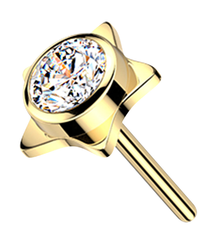 Gold PVD Star Pop Clear CZ Titanium Threadless Top