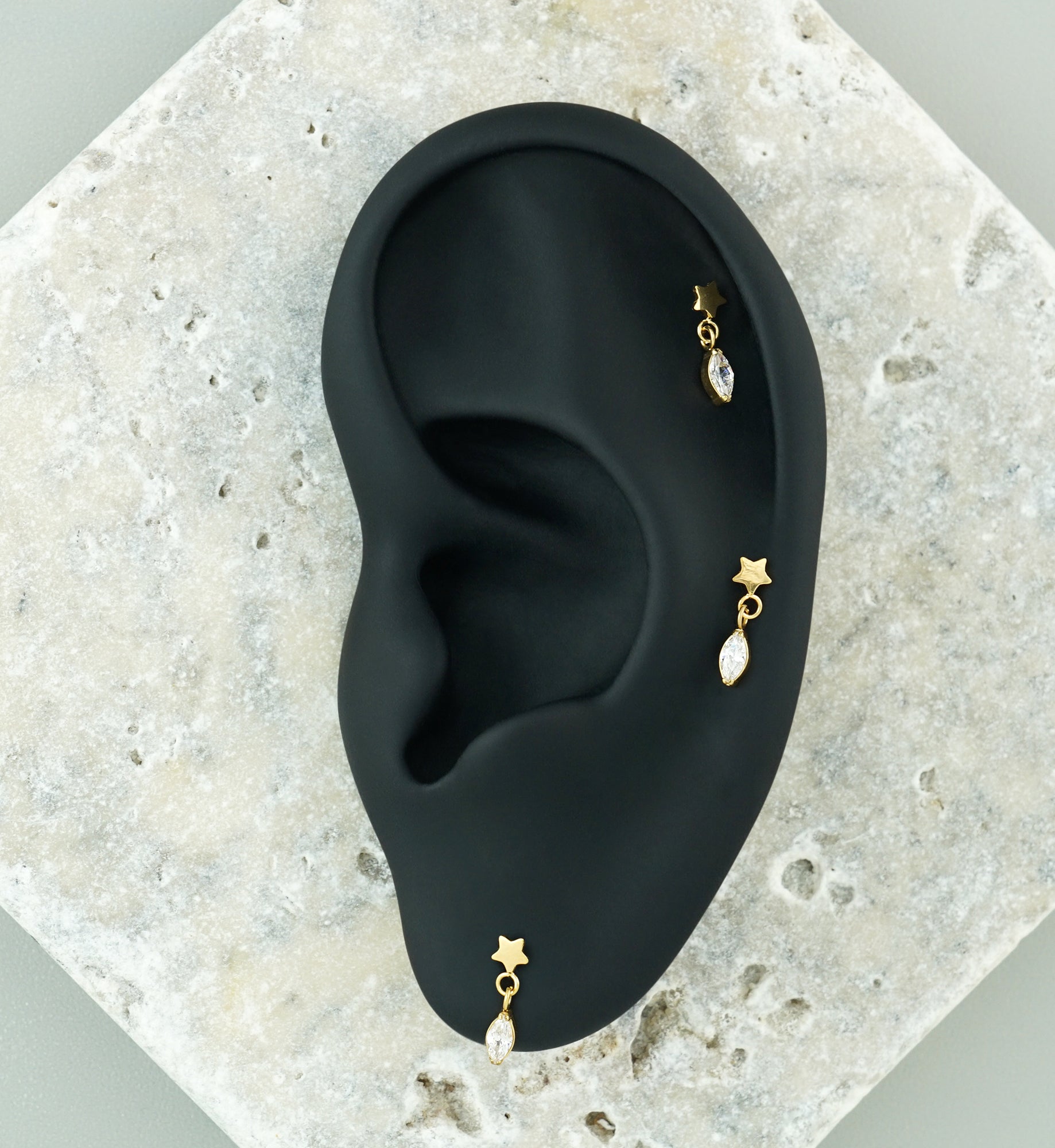 Gold PVD Star With Marquise CZ Dangle Titanium Threadless Top