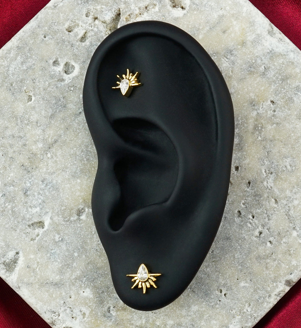 Gold PVD Sunset Teardrop CZ Titanium Threadless Top