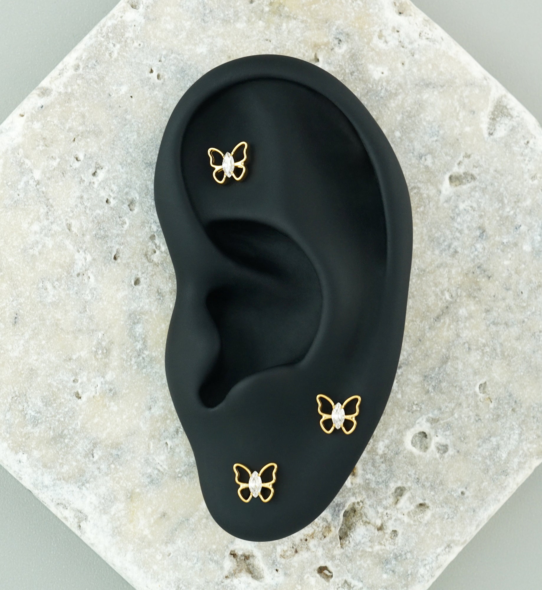 Gold PVD Trace Butterfly CZ Titanium Threadless Top