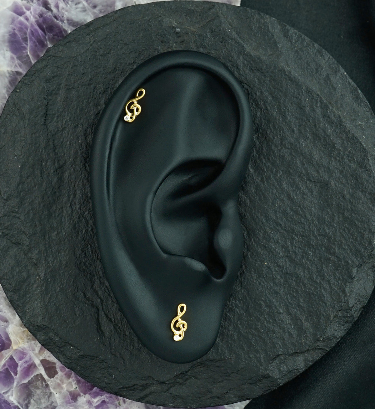 Gold PVD Treble Clef CZ Titanium Threadless Top