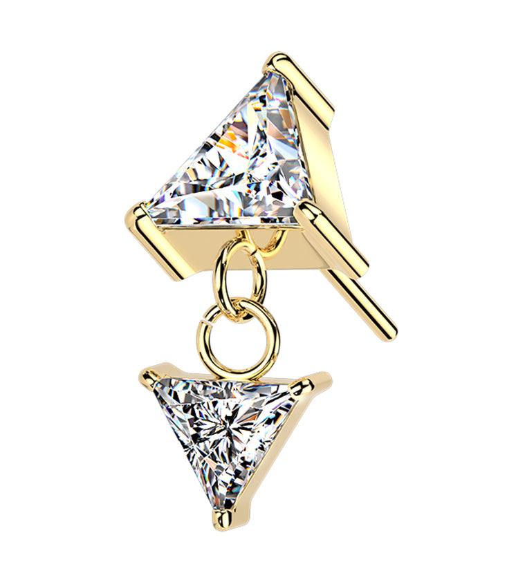 Gold PVD Triangle Dangle CZ Titanium Threadless Top by Urban Body Jewelry