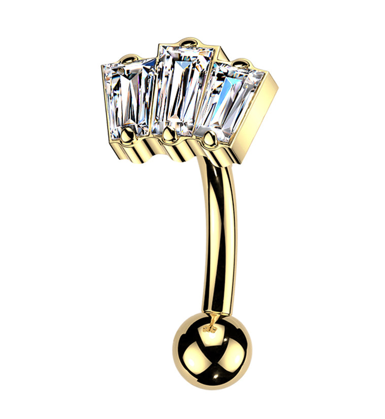 Gold PVD Trinal CZ Titanium Threadless Curved Barbell
