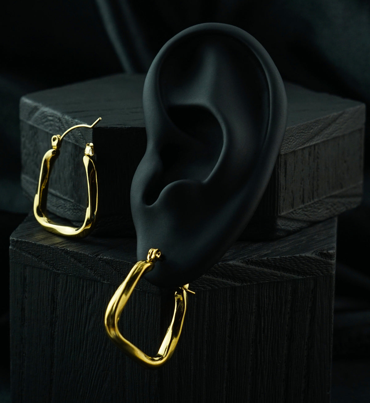 Gold PVD Twisted Square Stainless Steel Hinged Hoop Dangle Earrings