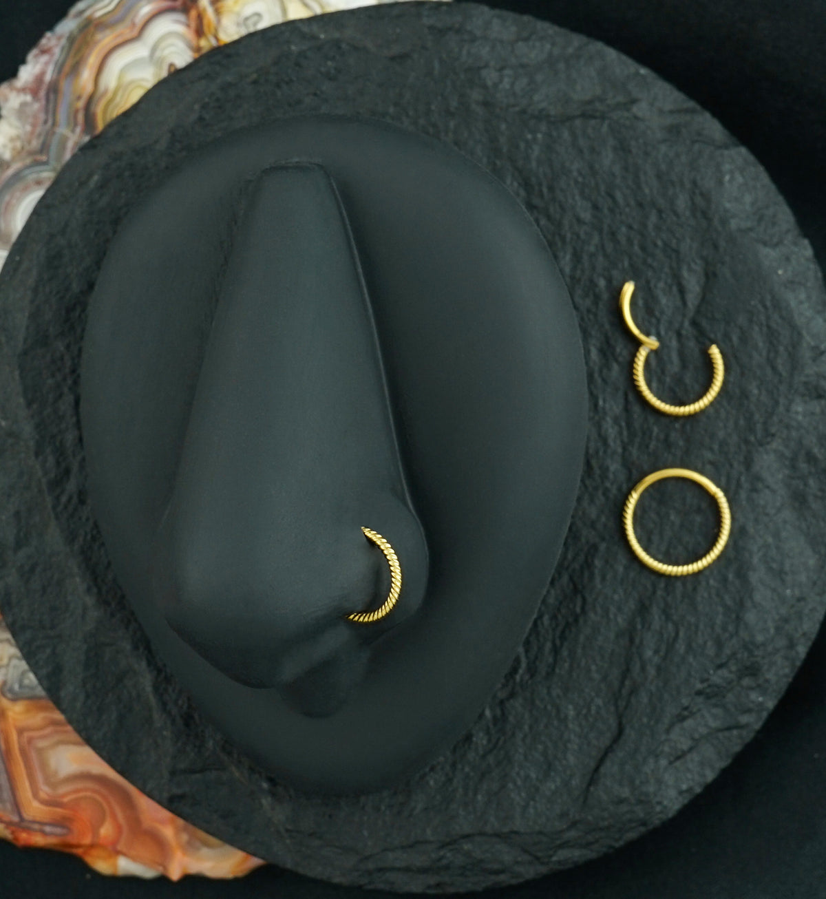 Gold PVD Twisted Stainless Steel Hinged Segment Ring
