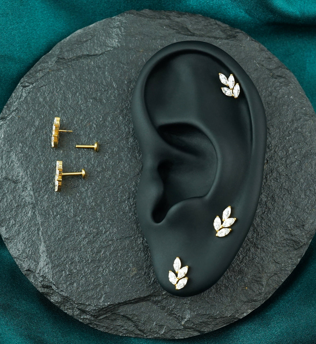 Gold PVD Vine Clear CZ Titanium Threadless Labret