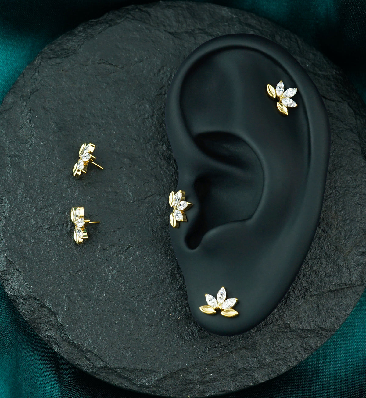 Gold PVD Water Lily Clear CZ Titanium Threadless Top