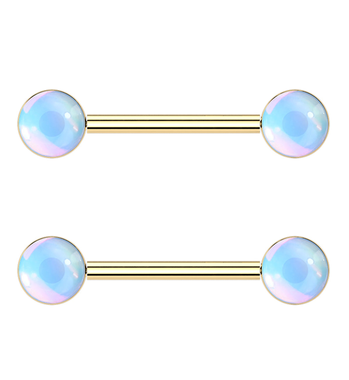 Gold PVD White Iridescent Gem Stainless Steel Nipple Ring Barbell
