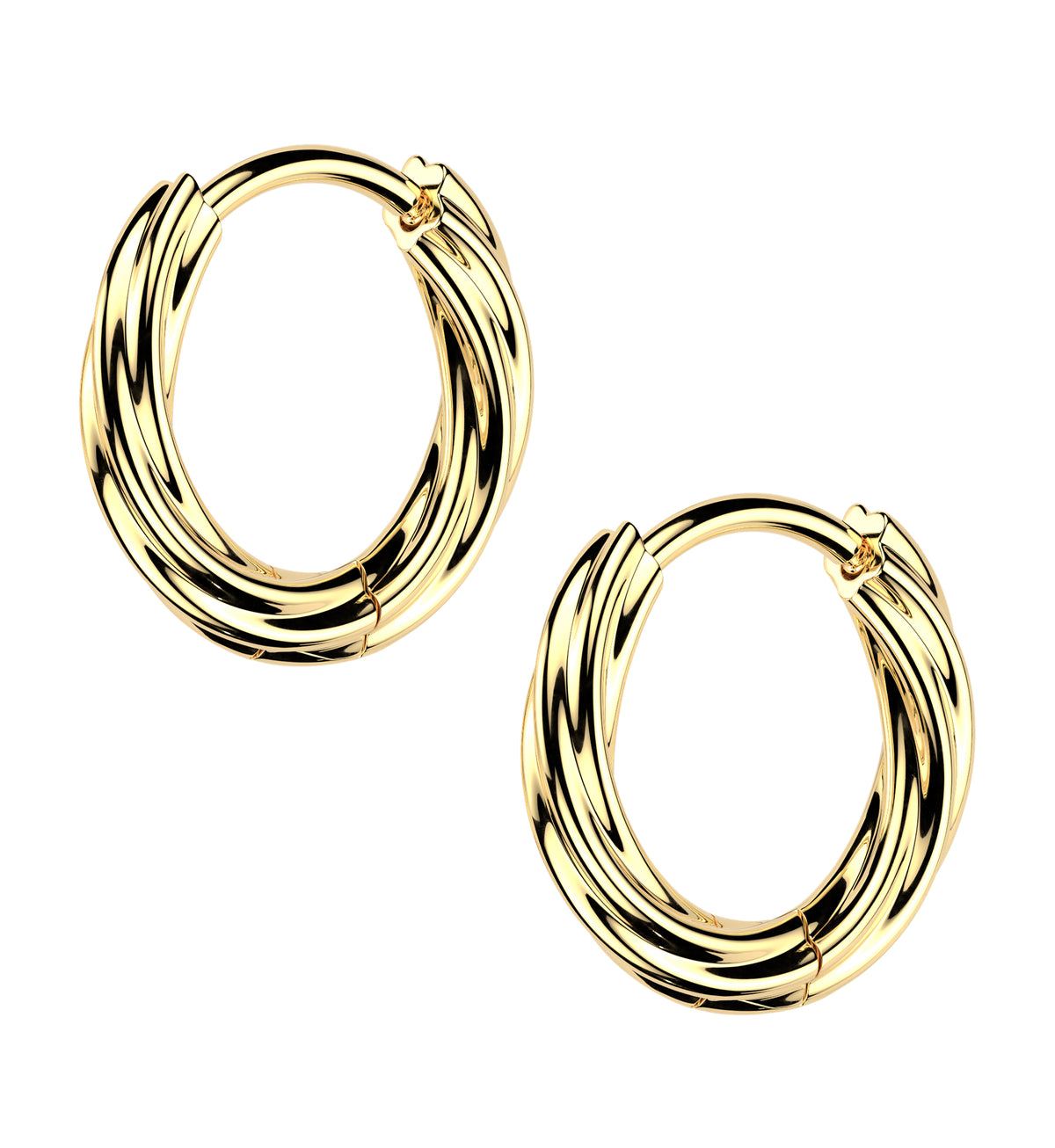 Gold PVD Winding Stainless Steel Hinged Hoop Huggie Earrings