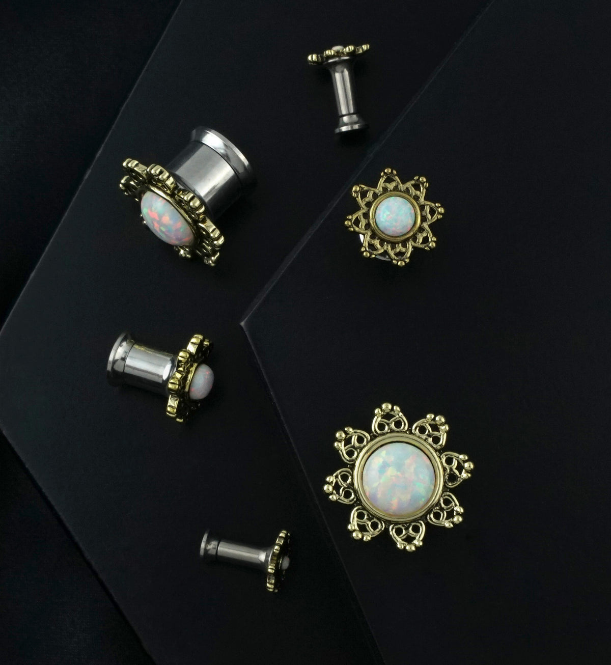 Golden Lotus With Opalite Dome Stainless Steel Plugs