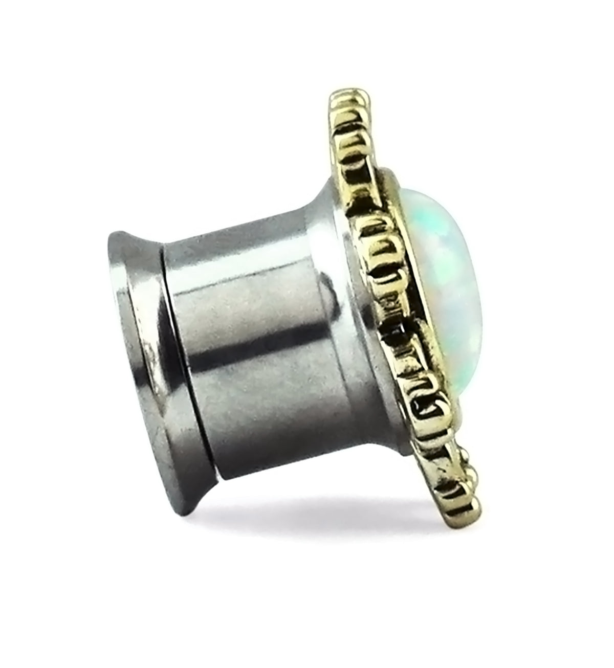 Golden Lotus With Opalite Dome Stainless Steel Plugs