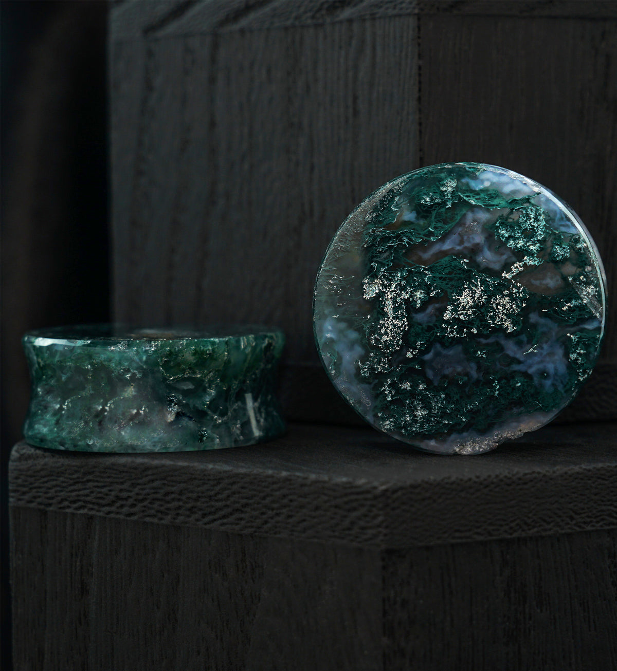 Green Moss Agate Stone Plugs (29mm) Version 2