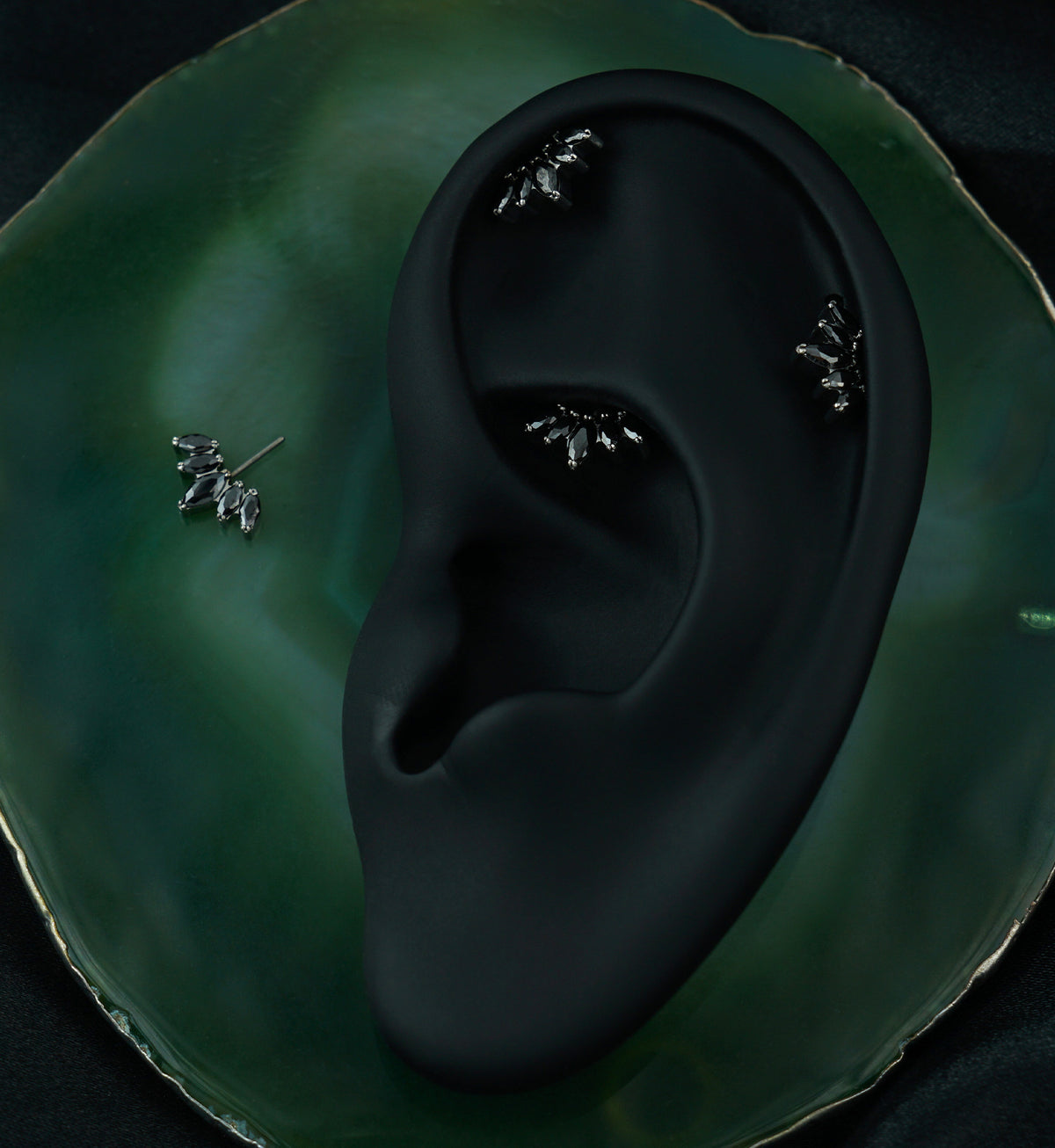 Half Crown Black CZ Vertical Titanium Threadless Top